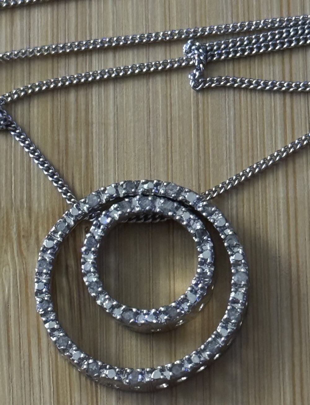 Vintage Diamond Sterling Silver 925 Double Circle Diamond Station Necklace 18”